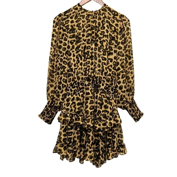 MISA Los Angeles Katia Leopard Print Ruffle Long Sleeve Mini Dress Size XS. NEW - Picture 3 of 16